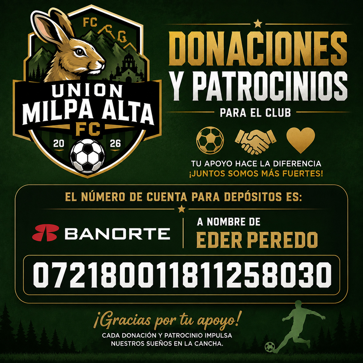 Donaciones y patrocinios para Union Milpa Alta FC